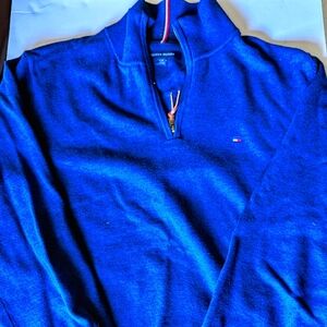 Tommy Hilfiger 1/4 Zip Sweater, Men's Large, Blue